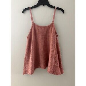 Lani Lau Tank Top Small Textured Gauze Swing Boho Minimalist Beach Oversize